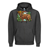 Charcoal Heather western cactus highland cow Zipper Hoodie - BarkalooDesign