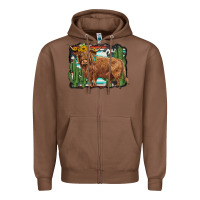 Chestnut western cactus highland cow Zipper Hoodie - BarkalooDesign