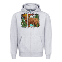 Heather Grey western cactus highland cow Zipper Hoodie - BarkalooDesign