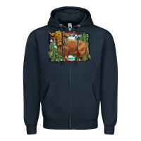 Navy western cactus highland cow Zipper Hoodie - BarkalooDesign