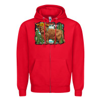 Red western cactus highland cow Zipper Hoodie - BarkalooDesign