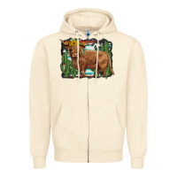 Sandshell western cactus highland cow Zipper Hoodie - BarkalooDesign
