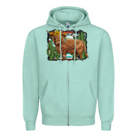 Seafoam western cactus highland cow Zipper Hoodie - BarkalooDesign