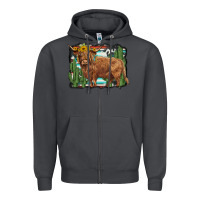 Smoke western cactus highland cow Zipper Hoodie - BarkalooDesign