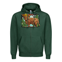 Sports Green western cactus highland cow Zipper Hoodie - BarkalooDesign