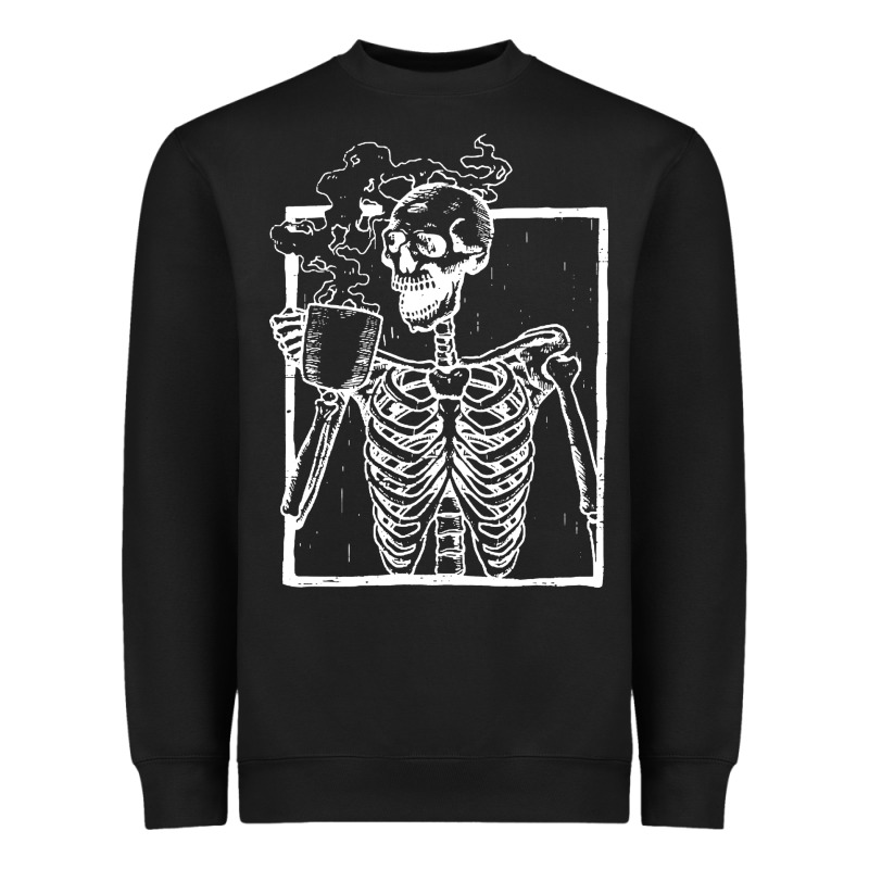 Distressed Skeleton Vintage Smiling Skull Drinking Coffee Heavyweight Sweatshirt by artisFamous | Teevron