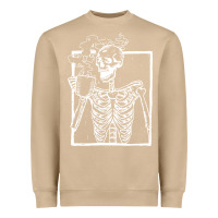 Mushroom distressed skeleton vintage smiling skull drinking coffee Heavyweight Sweatshirt - artisFamous