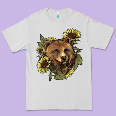 Bear Head Sunflower Premium Tee Designed By Howdyjamesfarm