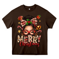 Chocolate Brown merry christmas messy bun Heavy Core Tee - texasbilliewilder