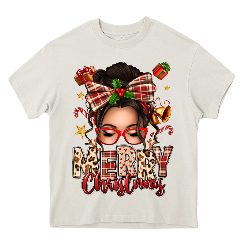 Merry Christmas Messy Bun Heavy Core Tee by texasbilliewilder | Teevron