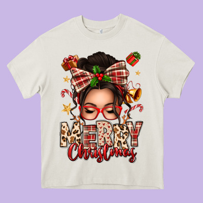 Merry Christmas Messy Bun Heavy Core Tee Designed By Texasbilliewilder
