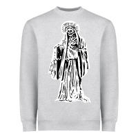 Heather Grey santa muerte blanca Heavyweight Sweatshirt - artisFamous