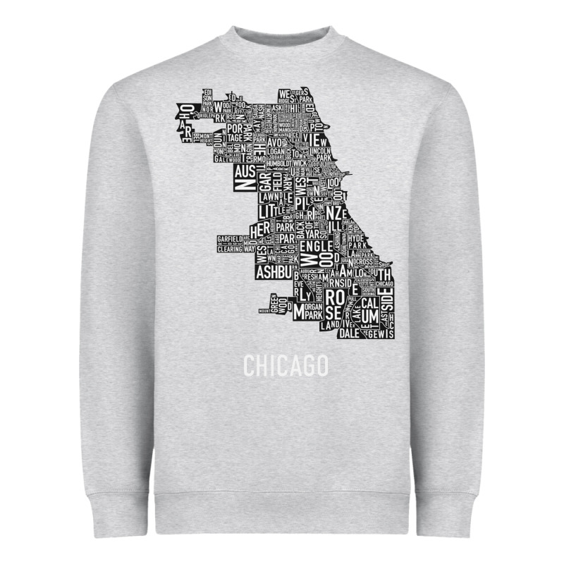 Chicago Typography Neighborhood Map Heavyweight Sweatshirt by artisFamous | Teevron