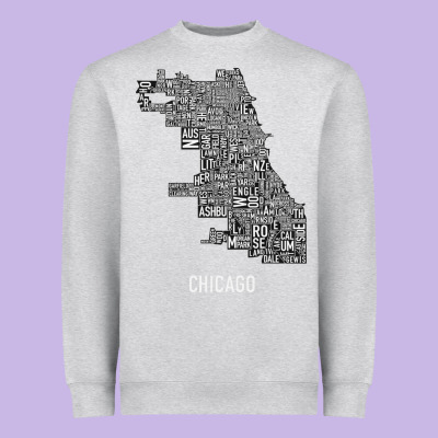 Chicago Typography Neighborhood Map Heavyweight Sweatshirt Designed By Artisfamous