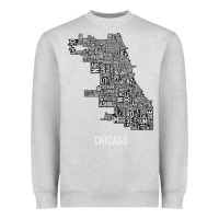 Heather Grey chicago typography neighborhood map Heavyweight Sweatshirt - artisFamous