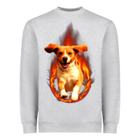 Heather Grey Dog In Fire Heavyweight Sweatshirt - artisFamous