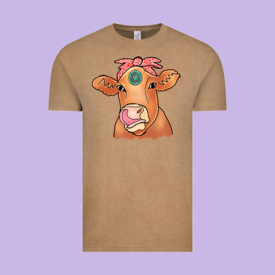 Cow  Turquoise Vintage Tee Designed By Cowcowdesign