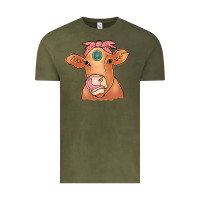 Vintage Olive Cow  Turquoise Vintage Tee - CowCowDesign