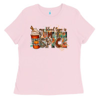Bubblegum Pink my blood type is pumpkin spice Ladies Tee - CowGirlArtShop