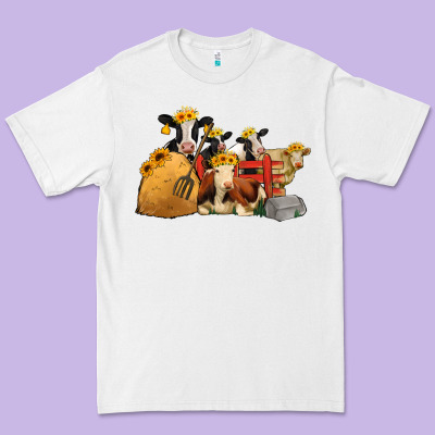 Cows With Sunflower Headbands Premium Tee Designed By Jasminsmagicworld