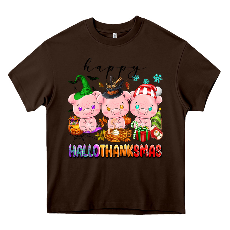 Happy Hallothanksmas Pigs Heavy Core Tee by texasbilliewilder | Teevron