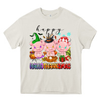 Cream happy hallothanksmas pigs Heavy Core Tee - texasbilliewilder