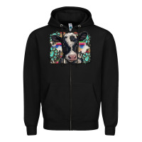 Black western background turquoises gemstones black and white baby cow Zipper Hoodie - BarkalooDesign