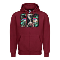 Burgundy western background turquoises gemstones black and white baby cow Zipper Hoodie - BarkalooDesign