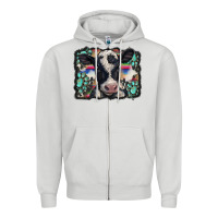 Dove Grey western background turquoises gemstones black and white baby cow Zipper Hoodie - BarkalooDesign