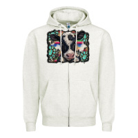 Oatmeal Heather western background turquoises gemstones black and white baby cow Zipper Hoodie - BarkalooDesign