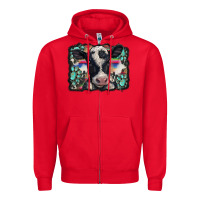 Red western background turquoises gemstones black and white baby cow Zipper Hoodie - BarkalooDesign