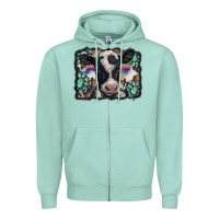 Seafoam western background turquoises gemstones black and white baby cow Zipper Hoodie - BarkalooDesign