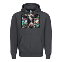 Smoke western background turquoises gemstones black and white baby cow Zipper Hoodie - BarkalooDesign