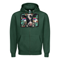 Sports Green western background turquoises gemstones black and white baby cow Zipper Hoodie - BarkalooDesign