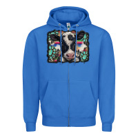 True Royal western background turquoises gemstones black and white baby cow Zipper Hoodie - BarkalooDesign