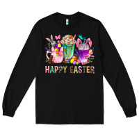 Black Happy Easter Coffee Cups With Bunny Long Sleeve Tee - BundleAndBundleShop