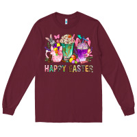 Burgundy Happy Easter Coffee Cups With Bunny Long Sleeve Tee - BundleAndBundleShop