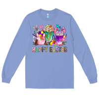 Colony Blue Happy Easter Coffee Cups With Bunny Long Sleeve Tee - BundleAndBundleShop