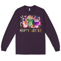 Plum Happy Easter Coffee Cups With Bunny Long Sleeve Tee - BundleAndBundleShop