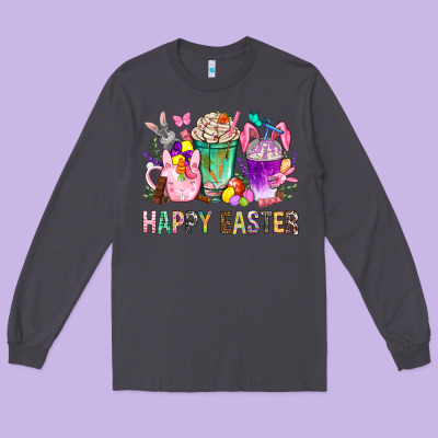 Happy Easter Coffee Cups With Bunny Long Sleeve Tee Designed By Bundleandbundleshop