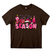 Chocolate Brown Pink 'tis the season Christmas Heavy Core Tee - texasbilliewilder