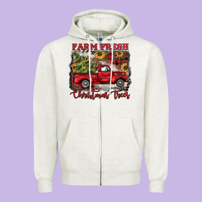 Farm Fresh Christmas Trees Zipper Hoodie Designed By Barkaloodesign