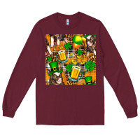 Burgundy St. Patrick's Day Pig With Beer And Shamrock Long Sleeve Tee - FaDigitalArtStudio