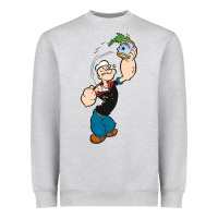 Heather Grey Popeye Spinach Retro Mens Funny Heavyweight Sweatshirt - artisFamous