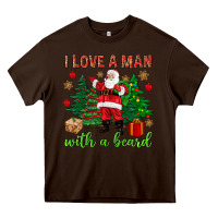 Chocolate Brown I love a man with a beard Christmas Heavy Core Tee - NancyCooperArtShop