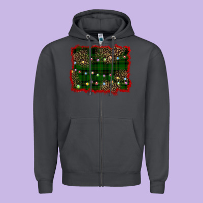 Christmas Green Plaid Background Zipper Hoodie Designed By Barkaloodesign
