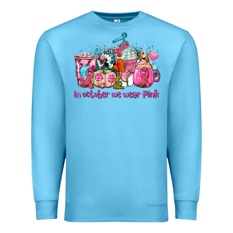 Western Cancer  In October We Wear Pink Coffee Cups With Ribbons Premium Sweatshirt by AdoDesignShop | Teevron