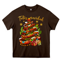 Chocolate Brown Christmas Feliz Navidad Heavy Core Tee - NancyCooperArtShop