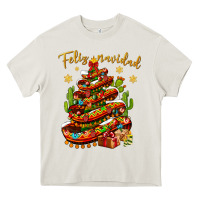 Cream Christmas Feliz Navidad Heavy Core Tee - NancyCooperArtShop