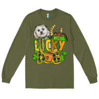 Army Green lucky dog St. Patrick's Long Sleeve Tee - FaDigitalArtStudio